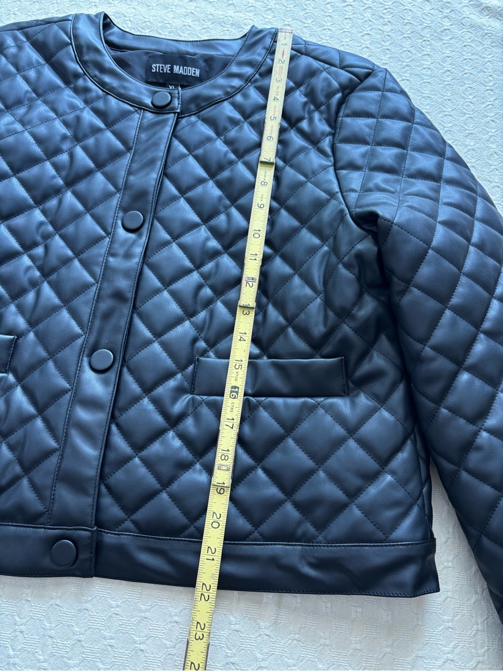 Steve Madden Black Quilted Faux-Leather Snap Jacket - Picture 10 of 13